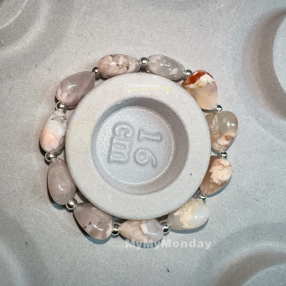 Heart Cherry Blossom Agate Bracelet 12mm